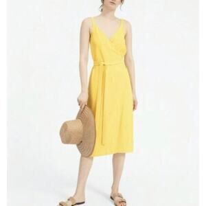 Everlane Women's GoWeave Tank Wrap Midi Dress Tie-Waist Japanese Yellow Size 12